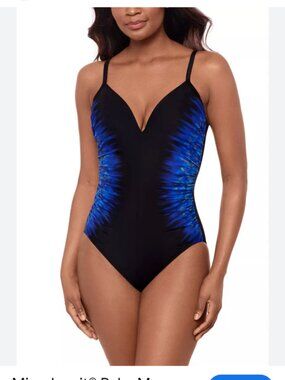 MIRACLESUIT One Piece Bathing Suit with Cover up in Black/Blue - Size 14